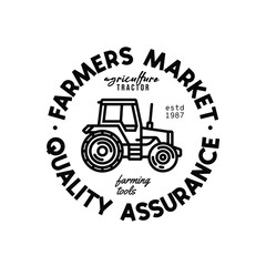 Original vector emblem. Tractor for agricultural and industrial purposes.