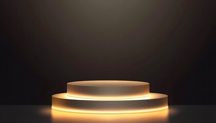Illuminated Two Tiered Pedestal Dark Background Gold Platform Product Display Stage Award Ceremony