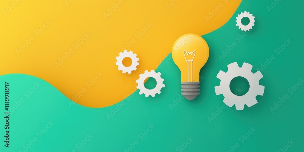 Aufkleber a lightbulb and gears on a colorful background, symbolizing innovation and creativity.