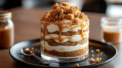 A decadent Caramel Speculoos Tiramisu, layered with rich mascarpone cream