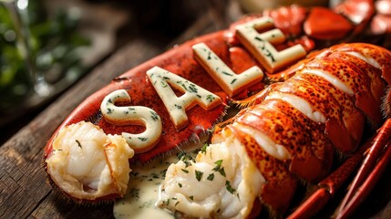 Fresh lobster on display with sale announcement at a coastal seafood market