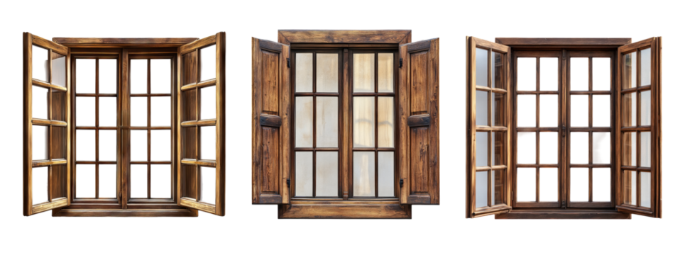 Wooden Window Frames Isolated on Transparent Background