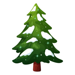 Green fluffy Christmas tree with snow, not decorated. Symbol of New Year and Christmas. Vector illustration of coniferous tree on white background