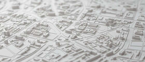 Fototapeta premium White relief model of city buildings and streets.