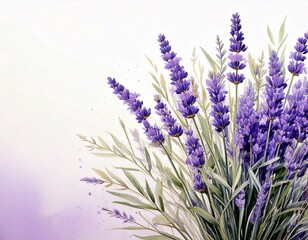 Naklejka premium Delicate watercolor lavender stems arranged in a minimalist bouquet.