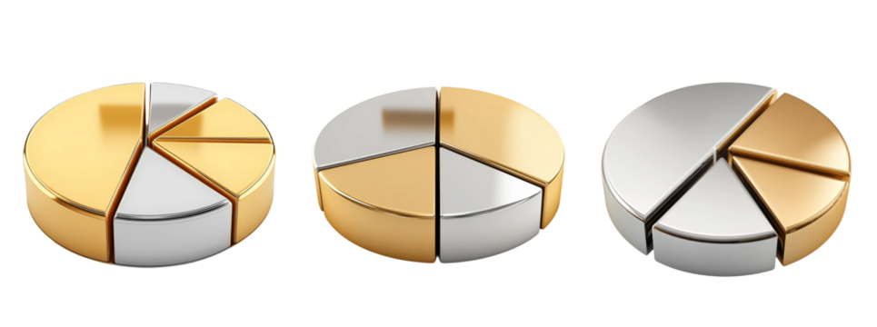 Gold and Silver Pie Chart on Transparent Background