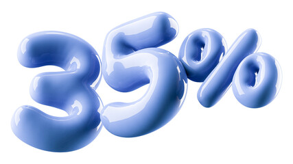35 Percent Off Discount Glossy Blue Number 3D Illustration
