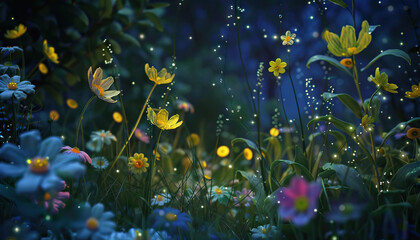 In the Midnight Garden: Where Flowers of Stardust and Wishes Cast a Spell of Magic