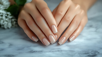Naklejka premium Feminine hands with well-kept nails without nail polish