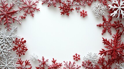 Red snowflake border card with blank white center for holiday design