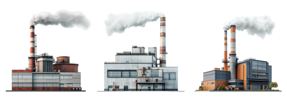 Industrial Factory Set with Smoke on Transparent Background