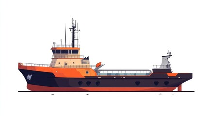 Fototapeta premium transport vessel flat design side view shipping economy theme cartoon drawing vivid 