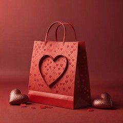red valentine gift bag, shopping bag