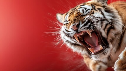 Obraz premium A ferocious tiger displays its strength and power as it roars mightily, capturing the grandeur and wild essence of nature's magnificent predator.