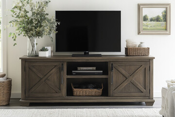 Rustic Wooden TV Stand with Decor