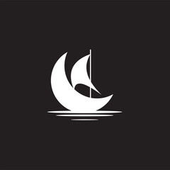 Simple sailboat, dhow boat, ship on ocean waves in black and white art style for Sailing Travel Transportation logo design
