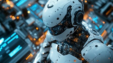 Fototapeta premium Advanced Robot With Illuminated Internal Circuits