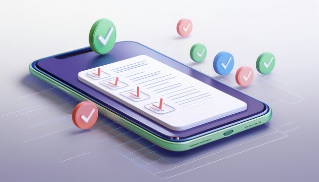A smartphone displays a checklist with green and red indicators, symbolizing task completion and organization in a digital context.