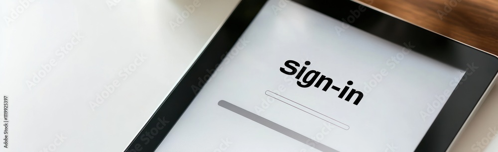 Poster A tablet displaying a sign-in screen, indicating user authentication process.