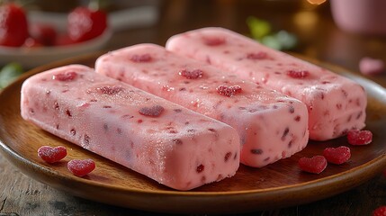 Creative Valentine's Day dessert featuring pink ice cream with heart-shaped candy pieces