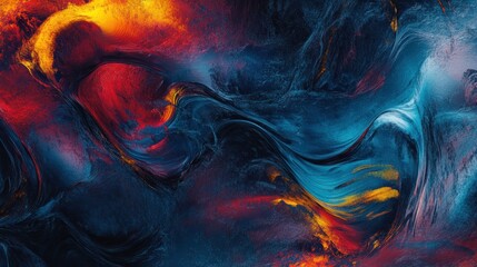 Abstract Swirling Colors: A Symphony of Blue, Red, and Gold