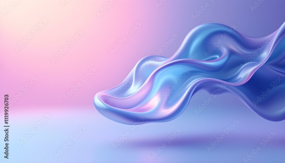 Poster this 3d modern geometric background is made up of a 3d holographic liquid wave, iridescent chrome fl
