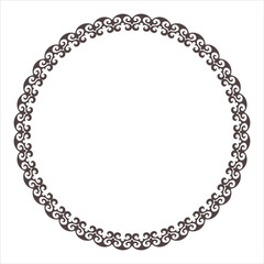 Round Kazakh carpet ornament frame. Ornamental elements and motifs of Turkic, Kazakh, Kyrgyz, Uzbek, national Asian decor for plate, textile, print design, embroidery, sandblaster. Circle Kazakh frame
