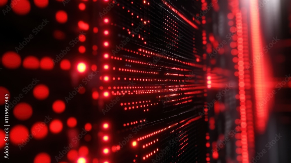 Poster abstract digital background with glowing red dots and lines, representing data streams and high-tech