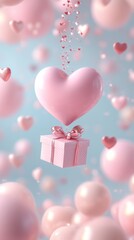 Romantic Pink Heart Balloon Gift Box Valentine's Day Background