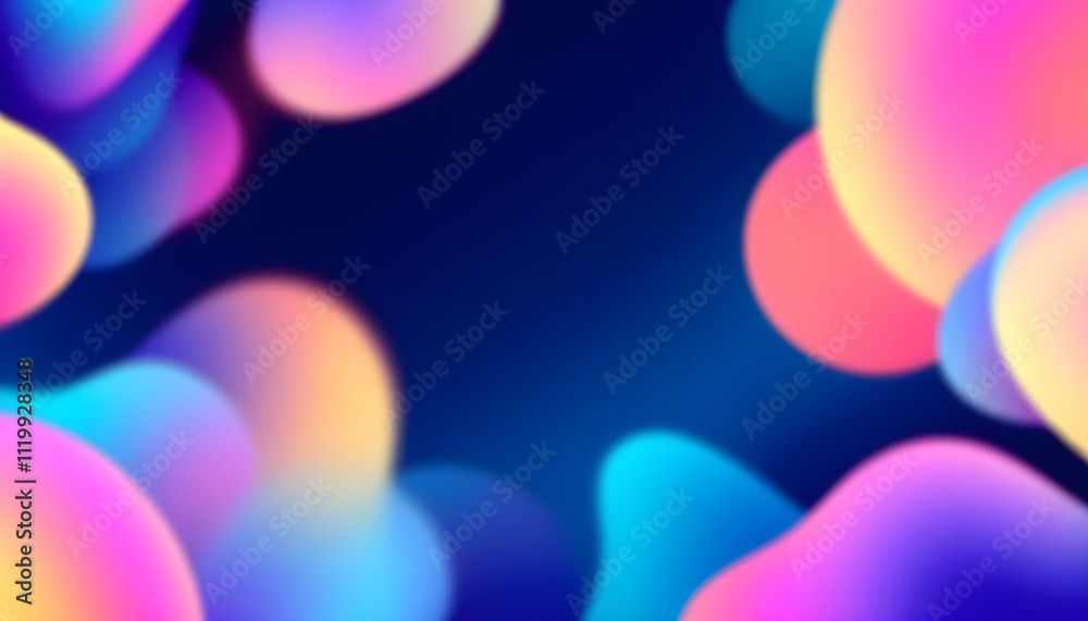 Leinwandbilder Colorful background with abstract neon shapes in gradient pastel colors. Poster with blurred effect. Asymmetric composition. Abstract blurred gradient fluid background design