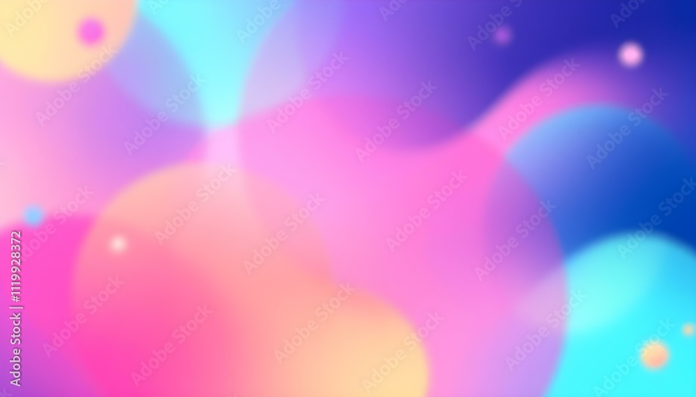 Leinwandbilder Colorful background with abstract neon shapes in gradient pastel colors. Poster with blurred effect. Asymmetric composition. Abstract blurred gradient fluid background design