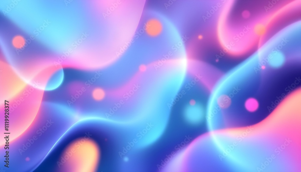 Fototapete Colorful background with abstract neon shapes in gradient pastel colors. Poster with blurred effect. Asymmetric composition. Abstract blurred gradient fluid background design