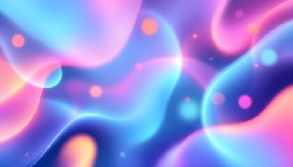 Colorful background with abstract neon shapes in gradient pastel colors. Poster with blurred effect. Asymmetric composition. Abstract blurred gradient fluid background design