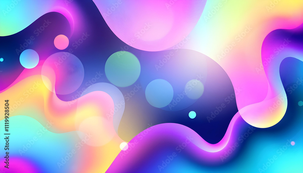 Fototapete Colorful background with abstract neon shapes in gradient pastel colors. Poster with blurred effect. Asymmetric composition. Abstract blurred gradient fluid background design