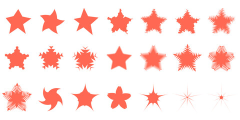 Big set of stars in different shapes. Flat vector elements for your design. Each isolated on white background.