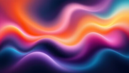 Vibrant rainbow, orange blue teal white psychedelic grainy gradient color flow wave on black background. Colorful 3d waves abstract background design.