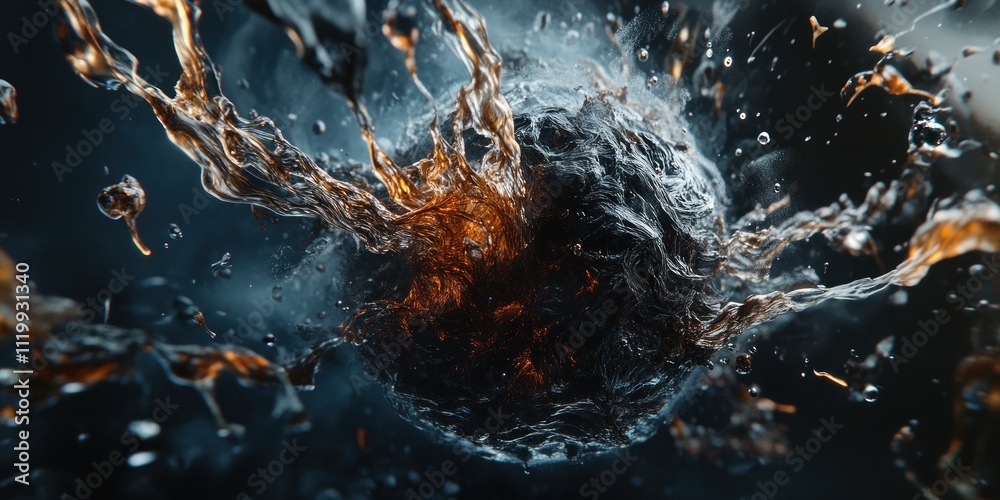 Aufkleber a dynamic splash of liquid surrounding a dark sphere, showcasing motion and contrast.