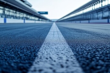 Close-up of the starting grid on an empty racetrack, perfectly aligned and waiting for action