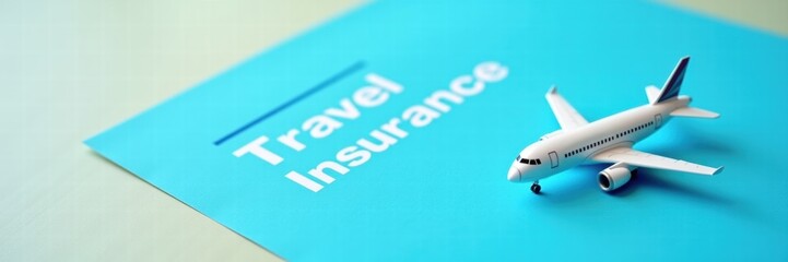 A close-up of a travel insurance plan with a miniature airplane, symbolizing safety and assurance for travelers.