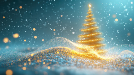 Glowing Christmas tree lights on blue background