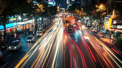 Fototapeta premium Night Cityscape: Vibrant Street Lights and Traffic Trails