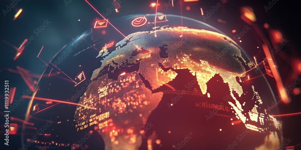 Poster a digital representation of earth showcasing data and technology connections.