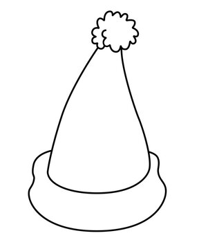 recommend clip art: Santa hat - vector linear picture for coloring pages or icons. Christmas or New Year's element - a hat with a pompom for a festive mood. Outline.	