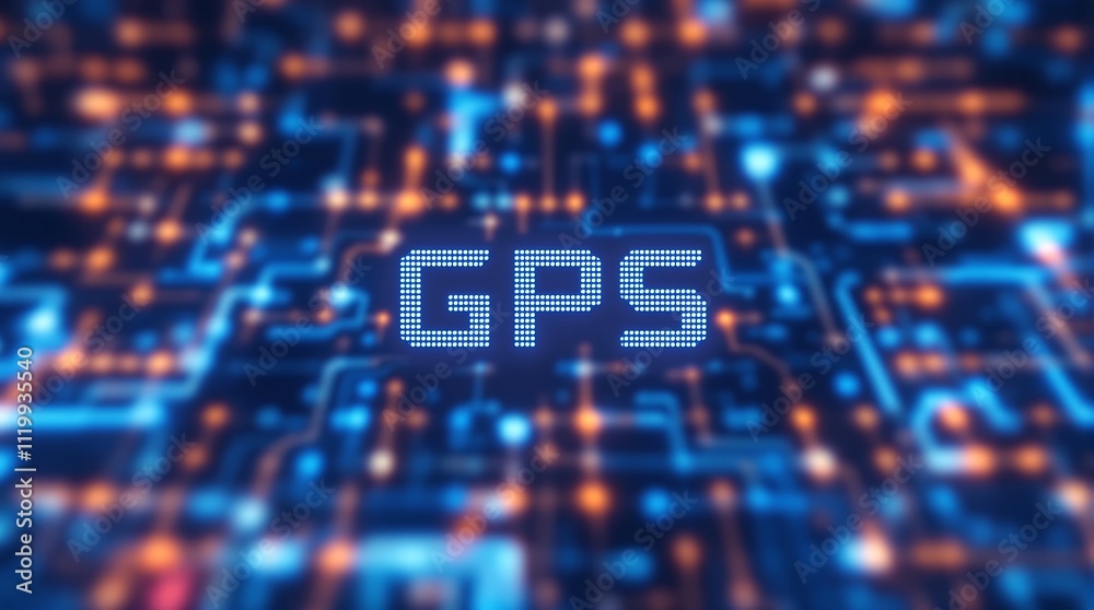 Poster digital matrix binary code forming gps acronym for global positioning system technology concept