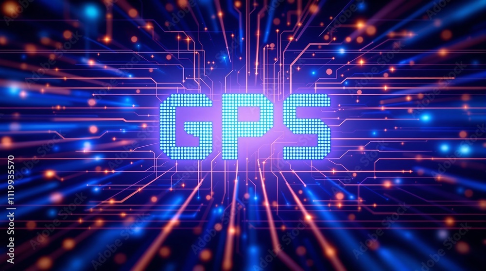 Poster digital matrix binary code forming gps acronym for global positioning system technology concept