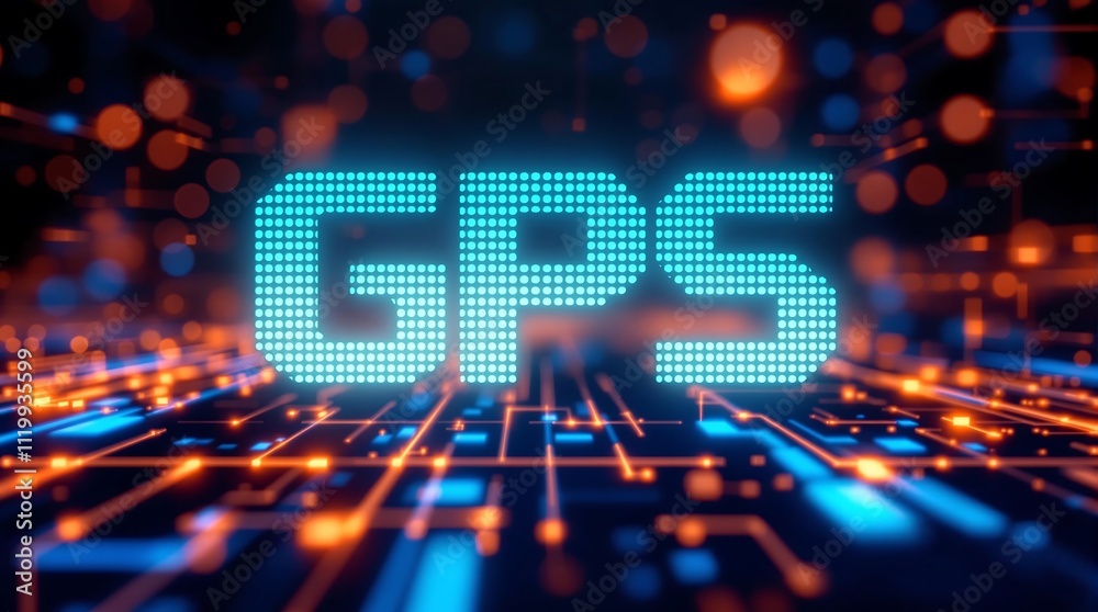 Poster digital matrix binary code forming gps acronym for global positioning system technology concept