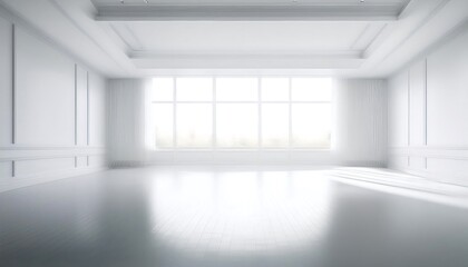 Bright, minimalistic interior with large windows.