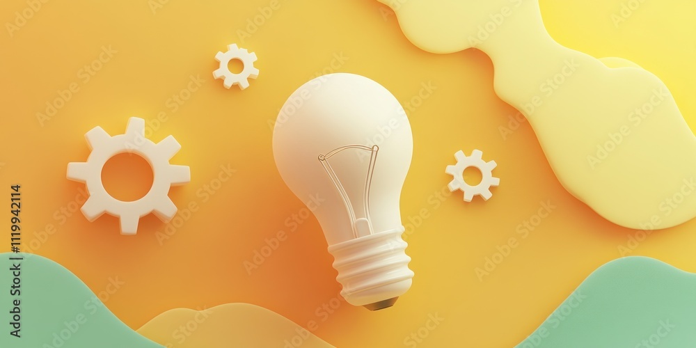 Poster a minimalist design featuring a light bulb and gears on a vibrant background.