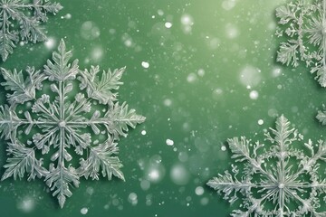 Silver-Light Green Christmas Background with Delicate Snowflakes Creating a Winter Magic Atmosphere