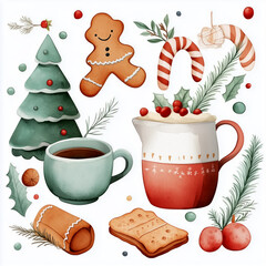 Festive holiday treats and decorations illustration